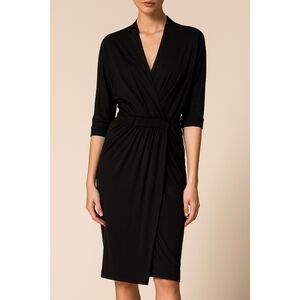 Moschino Womens Black Sheath Faux Wrap V Neck Jersey Dress 3/4 Sleeves Size 6